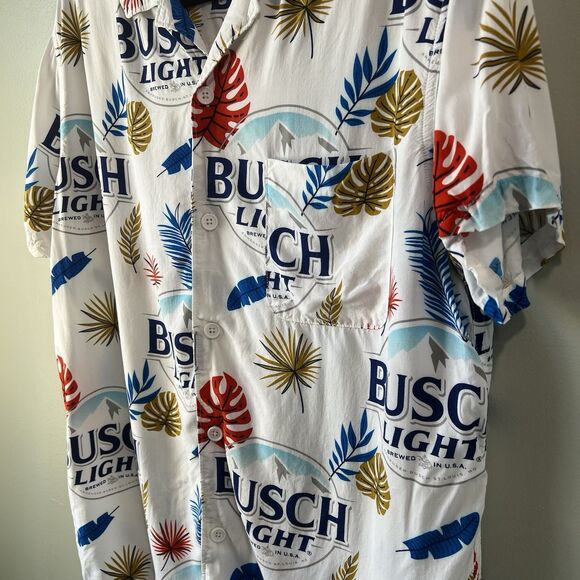Anheuser Busch Men's Tropical Hawaiian Shirt White, Short Sleeve, Busch Light - Picture 3 of 14